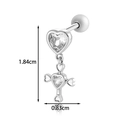 Silver heart zircon ear stud with winged heart pendant and dimension measurements - Winged Heart Pendant Style (916-9#)