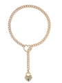 Detail of gold Cuban chain necklace with hollow heart link and rhinestone heart padlock - Gold Zirconia Heart Lock-6MM
