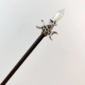 18cm crystal wand hair pin featuring silver triple moon and pentagram on dark wood - Iridescent Crystal + Triple Moon Star