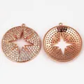 Rose gold circular DIY pendant with pavé white zircon and hollow North Star motif - A4 Hollow Plated Rose Gold