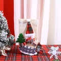 Linen Christmas stocking with snowman design and festive red and green plaid patterns - E4-2 Medium Fence Sock Snowman