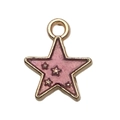 Star-shaped gold metal pendant with pink enamel coating and tiny golden star pattern - Small Pink Star (10x10mm)