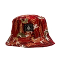 Bob réversible rouge avec motif carpe koï dorée et étiquette carrée tendance en tissu - Rouge