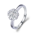 Adjustable silver ring featuring a snowflake moissanite setting and sparkling halo - Romantic Snowflake 1 Carat / Adjustable Open