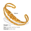 Adjustable golden stainless steel open bangle with unique hammered lava texture finish - SZ151 Slim Double-layer Hammered / Gold