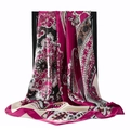 Bohemian paisley print satin scarf in bright rose red and black, silk texture finish - 90x90cm / Rose Purple