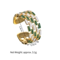 Detail of vintage gold lattice ring with green and white enamel checkerboard pattern - Green & White Checkerboard (S-R622-lv)