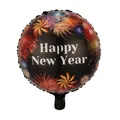 18-inch black foil Happy New Year balloon with colorful fireworks pattern and text - New Year Colorful Fireworks Round Balloon