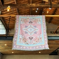 Bohemian woven camping blanket with pink and blue ethnic patterns and fringed edges - XT2022-21 Pink Blue Ethnic Paisley