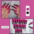 Detailed set of long coffin gradient press-on nails from dark purple to rose red finish - Wine Red Gradient