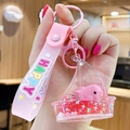 Cute pink goldfish keychain featuring a drifting bottle pendant and happy silicone strap - Ocean Creature - Pink Dolphin