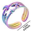 Detail showing adjustable ring diameter of 1.7cm with rainbow stars and moon design - Rainbow