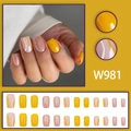 Unghie finte arancioni e glitter rosa con motivi ondulati e forma quadrata set - Stile a strisce d'onda arancioni e glitter rosa (W981 Versione Colla)