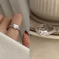 Adjustable S925 sterling silver heart ring with Be happy engraving and beaded band - S925 Silver Heart Letter (JZ0737)