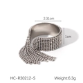 Detailweergave van stalen open ring met kralenfranjes en specificaties van de afmetingen - Zilveren Kwastjesstijl (HC-R30212-S)