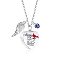 Silver heart urn necklace with red cardinal, angel wing and blue zircon charm - September/Blue