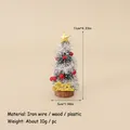 Mini artificial green Christmas tree with gold star topper and wood base decor - No.66 - 11cm Tree with Silver Wire and Red Balls
