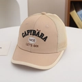 Close-up of Capybara embroidery and breathable mesh on children's baseball cap - 54cm (3-8 Years) / BARA-Light Khaki