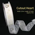 White 2.5cm organza ribbon with gold hollow heart patterns for gift wrapping - Gold Stamped Sheer Hollow Heart