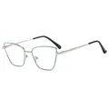Cat eye glasses frame with silver metal temples and turquoise green rim accents - C8-Green & Silver