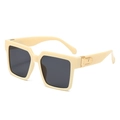 Chic square frame sunglasses in cream beige with grey lenses and metal hinge detail - Beige Frame Gray Lens