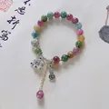 Ethnic multicolored bead bracelet with silver elephant and Ruyi pendants for men and women - Colored Imitation Tourmaline: Lucky Elephant Ruyi Bracelet