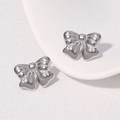 Pendientes minimalistas de lazo plateado en acero inoxidable pulido para mujer - Color Acero
