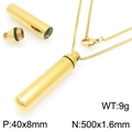 Golden cylinder perfume bottle necklace in stainless steel with 40x8mm pendant size - With Chain (KN295004-KLA) / Gold