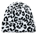 Knit beanie hat featuring a bold black and white leopard pattern and cuffed design - M (56-58cm) / Leopard White