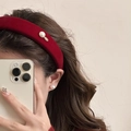 Serre-tête en velours rouge foncé avec perle et feuille d'or pour un style d'automne - Style Perle en Velours Rouge Vin