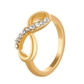 Elegant gold infinity ring with sparkling crystals shown from a 3D 45-degree angle - US 9 / 0373 / Gold