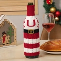 Red and white striped knitted Christmas wine bottle cover with belt detail and letter U - Letter U