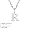 Minimalist stainless steel necklace featuring a polished silver initial letter R pendant - Letter Style(R) (CDNP014) / Silver