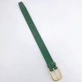 Close-up of green leather phone strap with golden metal buckle and adjustment holes - Without Rivets / Dark Green