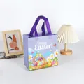 Purple Easter non-woven tote bag with Happy Easter print and woven handles - XH23-Vertical