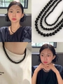Ins style beaded choker necklace with black gradient beads for women's layering - Black Glass Beaded Necklace 10mm