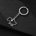 Close-up of silver Ukraine map keychain with heart cutout on black textured background - Map with Heart / Silver