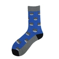 Blue crew socks with pixelated cat patterns and gray toe, heel, and cuff accents - Style 12-Blue Grey Trim Cat