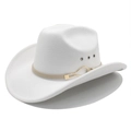 White western cowboy felt hat with beige belt strap and gold buckle on white background - M(56-58cm) / White