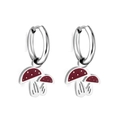 Cute silver hoop earrings with red and white mushroom charms for a playful look - Silver Mushroom
