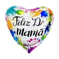 Heart-shaped foil balloon with Feliz Día Mamá colorful splash design for Mother's Day - 18 Inch Color Ink Art Heart Happy Mother's Day (F3299)