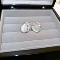 Minimalist silver teardrop cat eye stone earrings displayed in a luxury gray velvet jewelry box - Teardrop Cat Eye Stone Studs (23#)