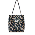 Floral corduroy tote bag in navy blue with vintage flower patterns and shoulder straps - Blue Base Large Daisy (New)