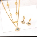 Golden multi-layer Evil Eye jewelry set featuring blue crystal pendant and earrings - Necklace + Earrings