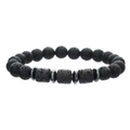 Pulsera artesanal de piedra de lava negra y ojo de tigre con detalles de acero inoxidable - Doble Volcánico