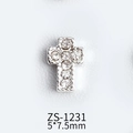 Silver cross nail art charm with rhinestones for manicure, model ZS-1231 5x7.5mm - Delicate Cross (ZS-1231)
