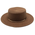 Dettaglio cappello di paglia marrone con trama a spirale e sottile fascia metallica dorata - M (56-58cm) / Marrone