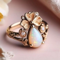 Vintage rose gold clover ring with pear-cut opal stones and elegant floral engraving - US 6