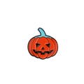 Dettaglio della spilla in smalto zucca di Halloween con viso scolpito e stelo verde scuro - Spilla Zucca Sorridente
