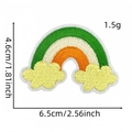 Detail of embroidered rainbow patch in green, white, and orange with size measurements - Style 17 (Cloud Rainbow)